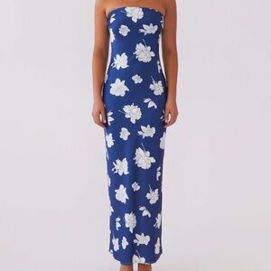 Peppermayo Strapless Blue Floral Maxi Dress -